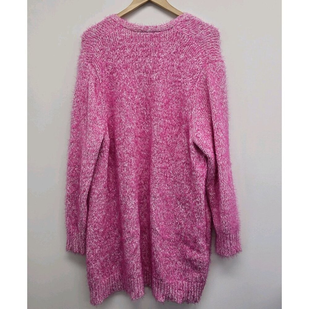 Lane Bryant Longline Eyelash Knit Open Front Cardigan 14/16 Hot Pink Fuzzy Cozy - Picture 2 of 7